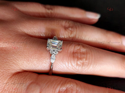 Emerald Diamond Three Stone Engagement Ring