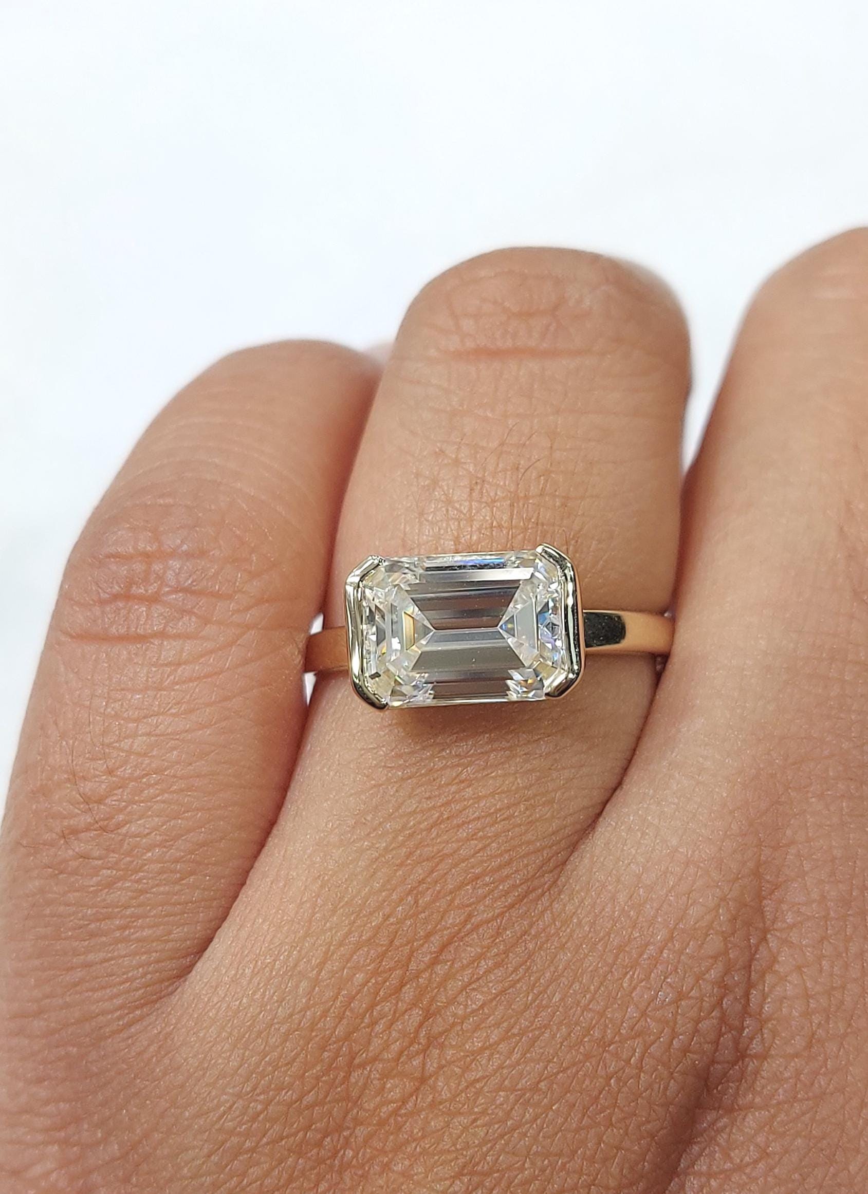3 Ct Emerald Moissanite, Emerald Engagement Ring