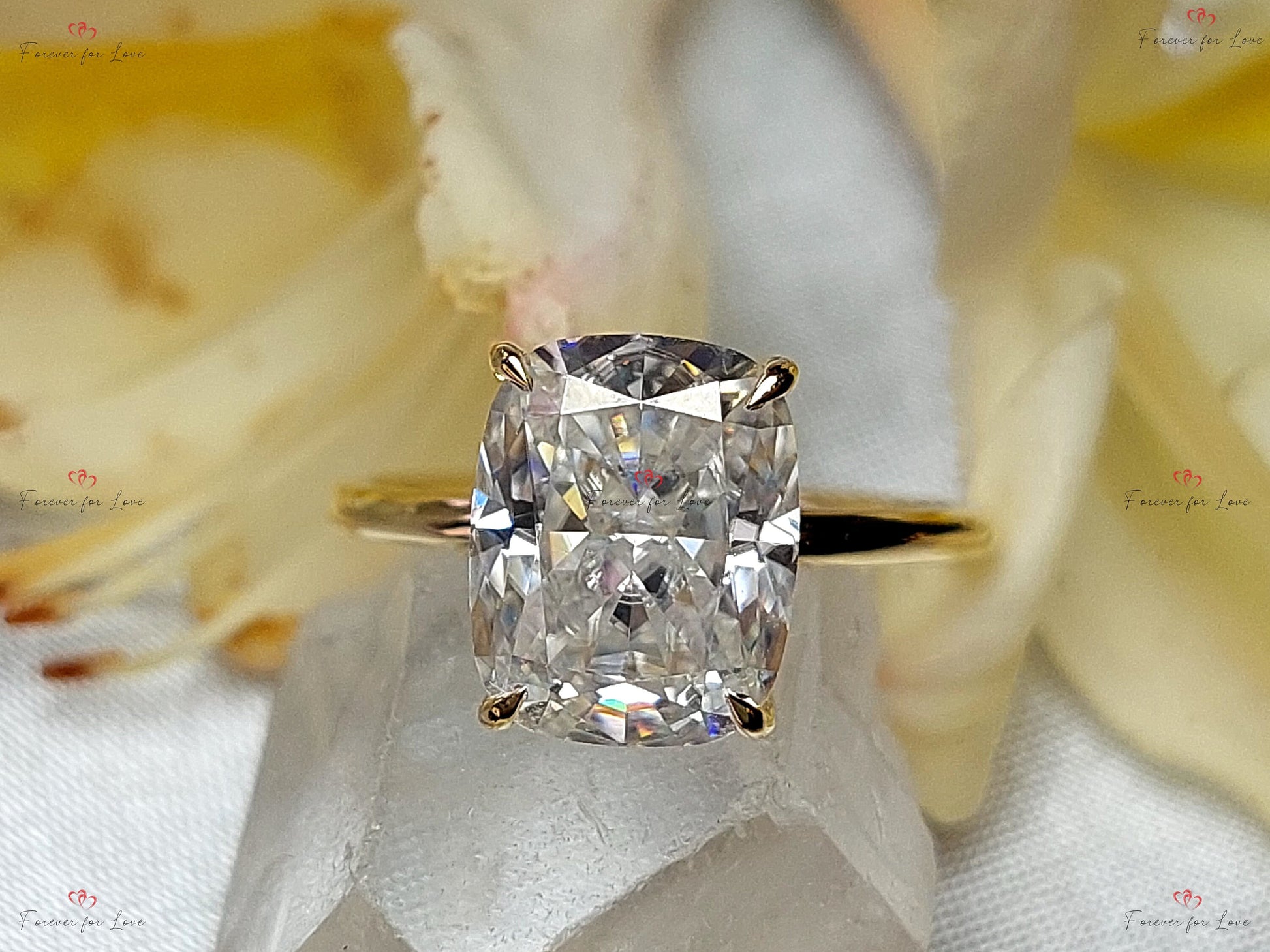 Cushion Moissanite Hidden Halo Engagement Ring