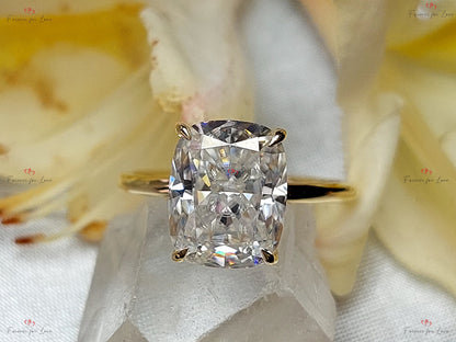 Cushion Moissanite Hidden Halo Engagement Ring