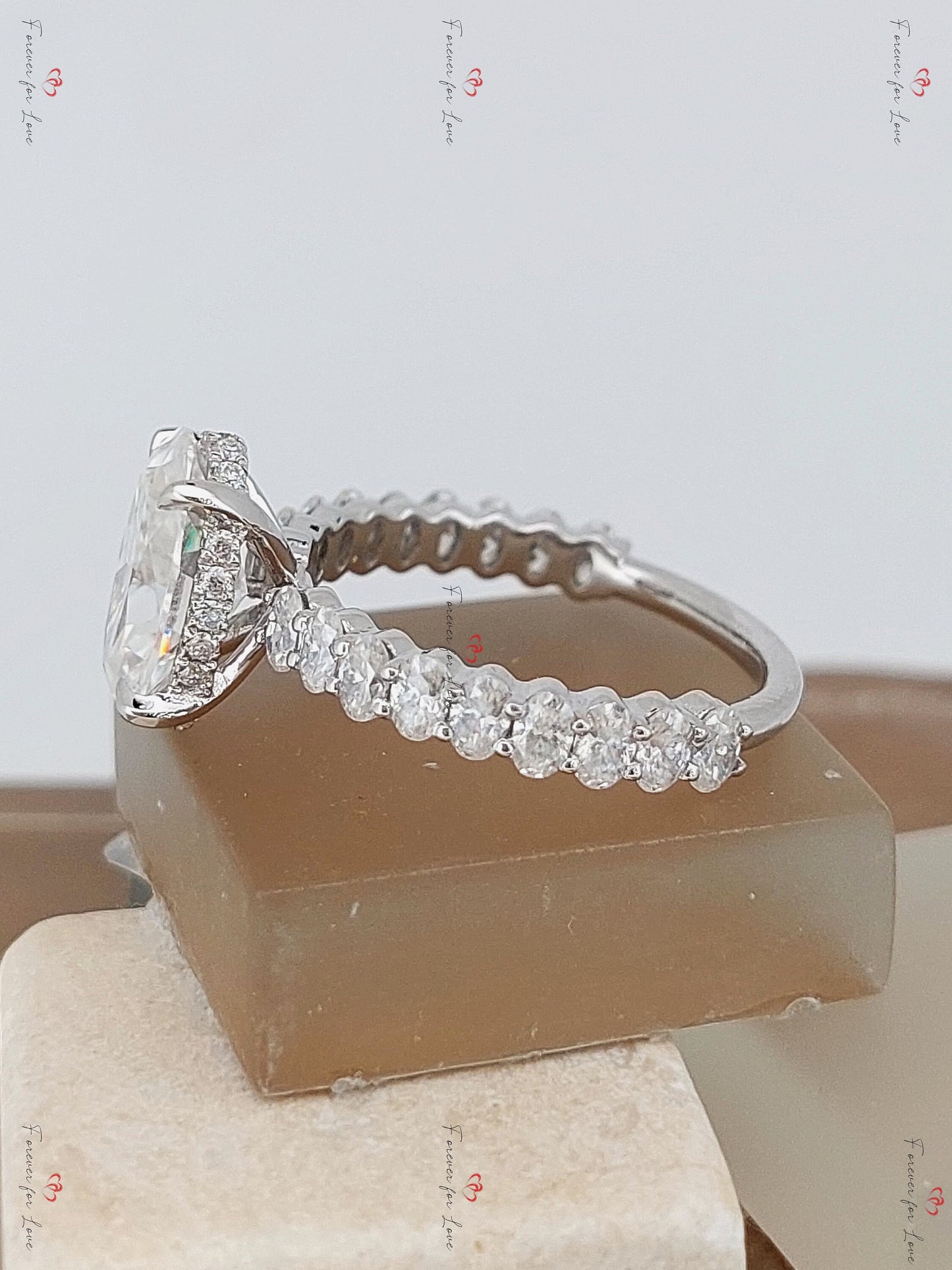 2.5 Ct Oval Diamond, Moissanite Halo Engagement Ring Oval cut Moissanite Brilliant Cut engagement ring in 935 Argentium Silver — custom handcrafted by Forever For Love