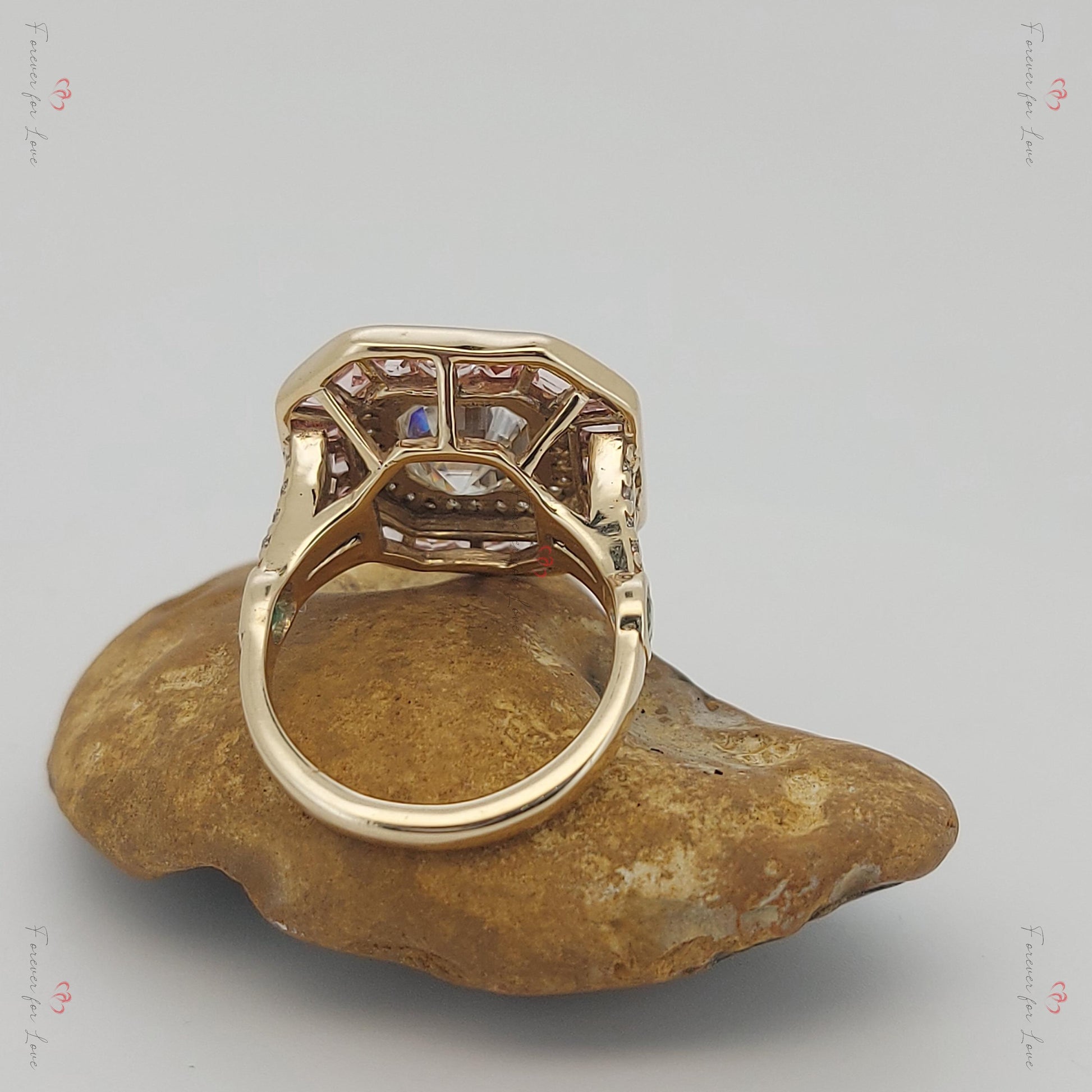 Asscher Moissanite Halo Engagement Ring