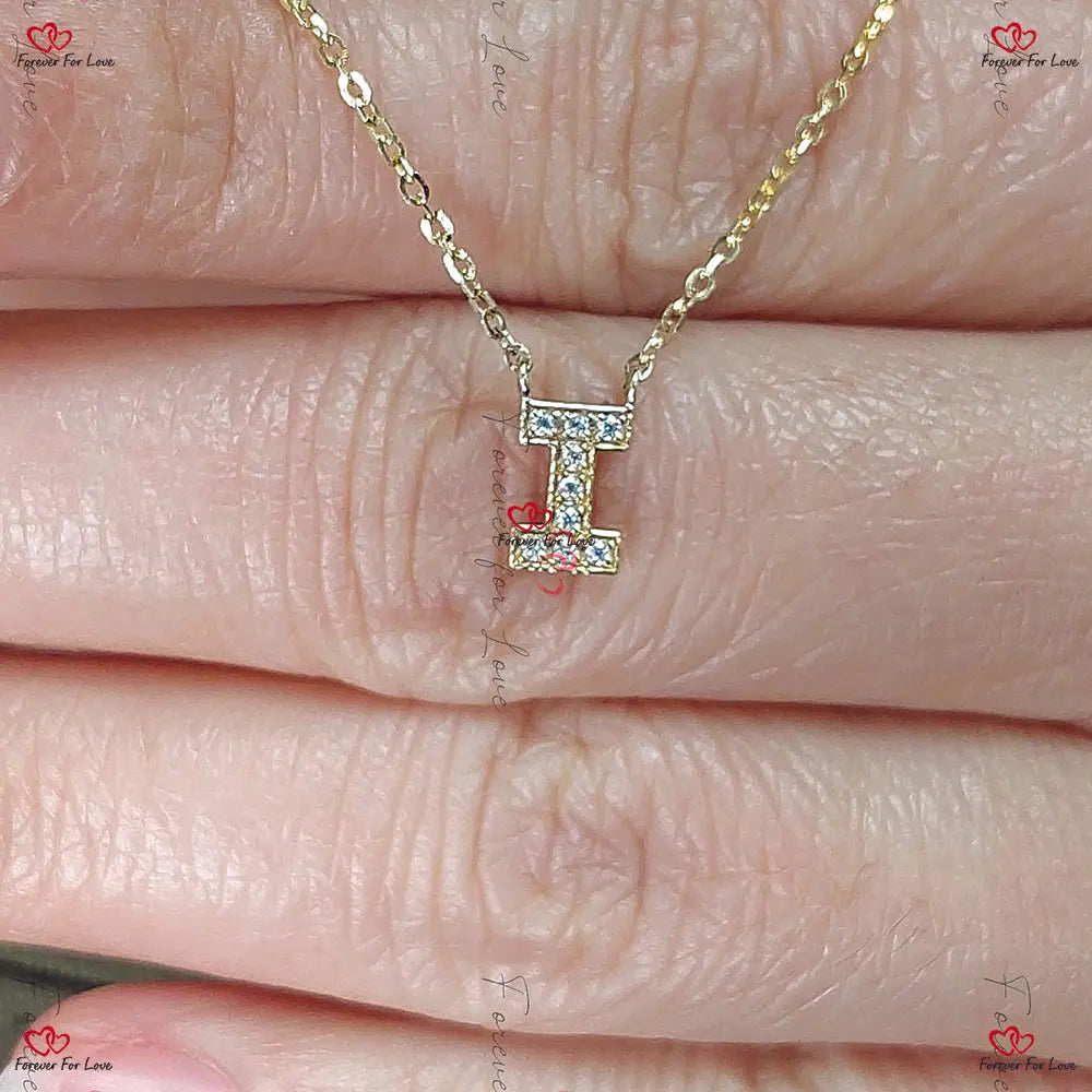 Round Diamond Necklace – Yellow Gold Dainty Minimalist Pendant Real Diamond Bezel Alphabet Letter A B C D E F G H I J K L M N O P Q R S T U V W X Y Z 1 engagement ring in 10K Solid Gold — custom handcrafted by Forever For Love