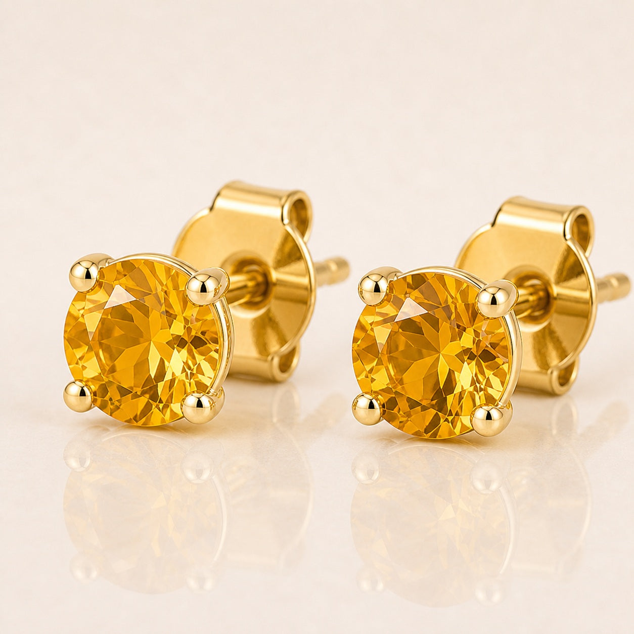 Citrine Round Birthstone Stud Earrings