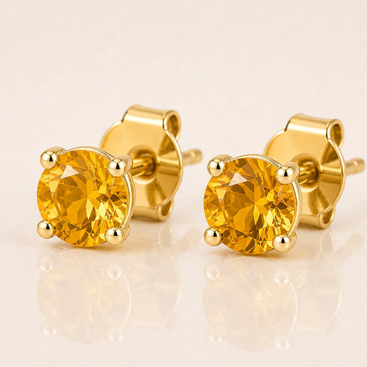 Citrine Round Birthstone Stud Earrings