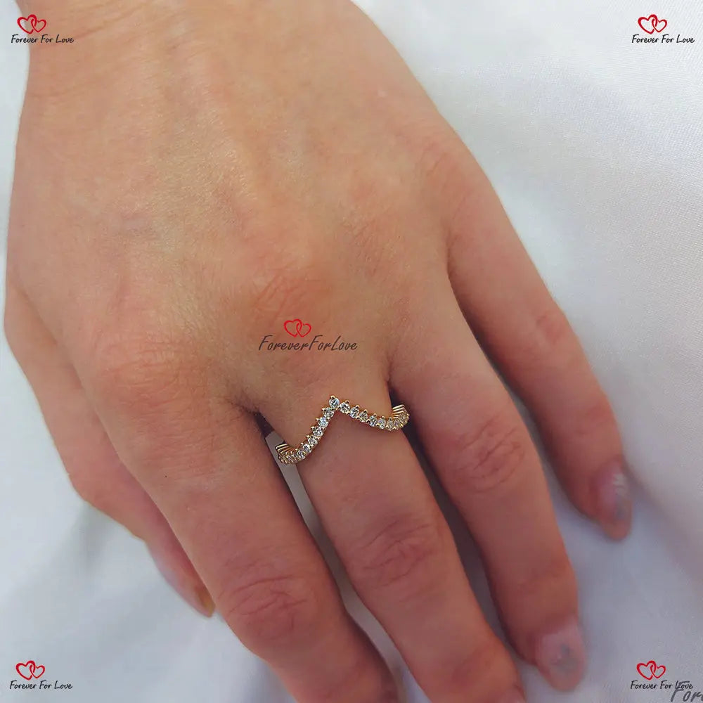 Solid Gold Minimal Curved Band Ring | 0.33 Carat Diamond | Bridal Jewelry | Curved Wedding Band Round cut Moissanite Brilliant Cut engagement ring in 935 Argentium Silver — custom handcrafted by Forever For Love
