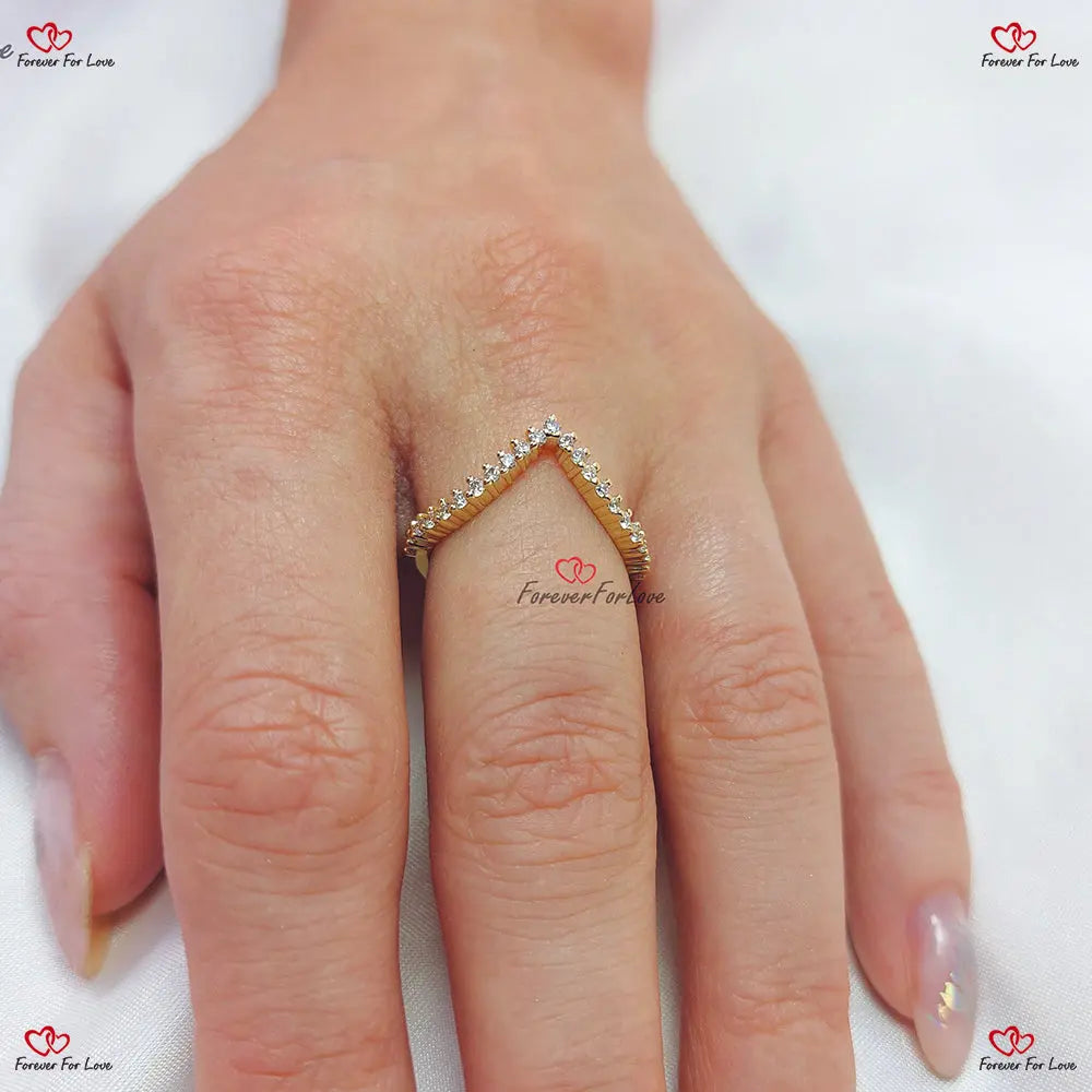 Solid Gold Minimal Curved Band Ring | 0.33 Carat Diamond | Bridal Jewelry | Curved Wedding Band