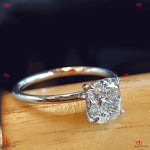 Cushion Cut Lab Grown Engagement Ring - 1.5 Carat F VS1 CVD with Hidden Halo and Double Prongs in Solid Gold Forever For Love