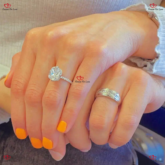 Elongated Crushed Ice Cushion Cut Moissanite Engagement Ring in Solid Gold Forever For Love