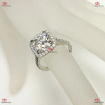 Cushion Cut Moissanite Engagement Ring with Round Halo in White Gold Forever For Love