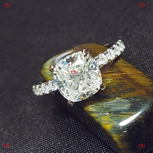 Cushion Cut Moissanite Engagement Ring with Hidden Halo – Crushed Ice Cushion Cut Solid Gold Bridal Ring Forever For Love