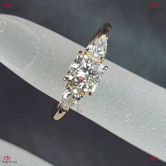 Diamond Engagement Ring  Cushion Cut with 2 Pear Shape Diamonds Forever For Love