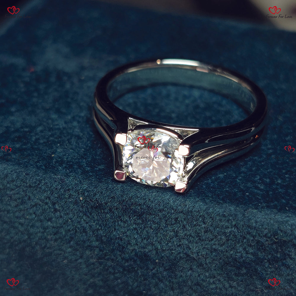 Vintage Cushion Cut Diamond Double Band Engagement Ring