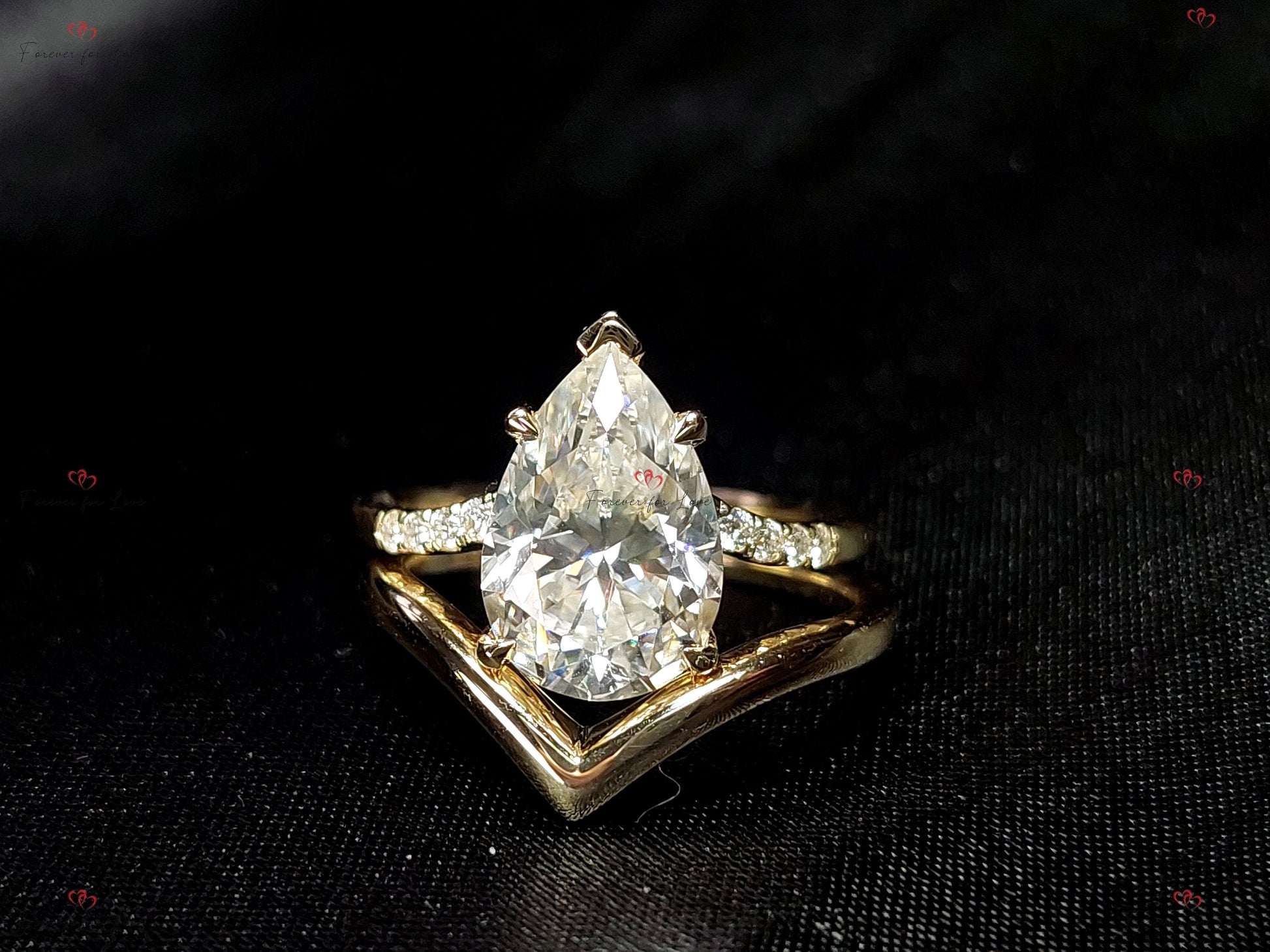 2 Ct Pear Diamond, Moissanite Hidden Halo Engagement Ring