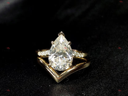 2 Ct Pear Diamond, Moissanite Hidden Halo Engagement Ring
