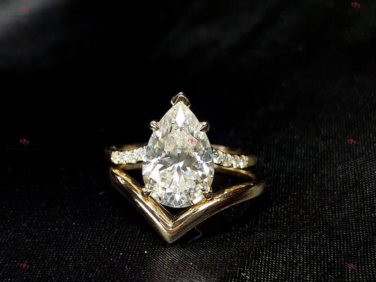 2 Ct Pear Diamond, Moissanite Hidden Halo Engagement Ring