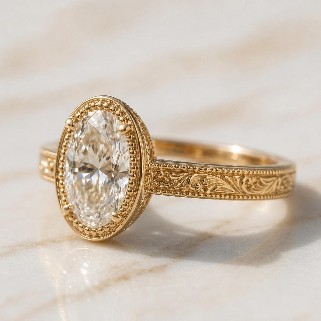 Bandeau de diamants ovales de laboratoire certifiés IGI Oval cut 1Ct Moissanite taille brillant engagement ring in Gold or Platinum — custom handcrafted by Forever For Love