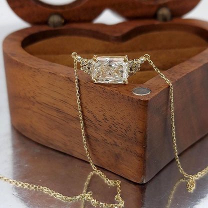 1 Karat Radiant Schliff Diamant Halskette, 14k Gelbgold, Zierlicher minimalistischer Anhänger, Diamant Halskette für Damen, Besonderes Geschenk für Sie.