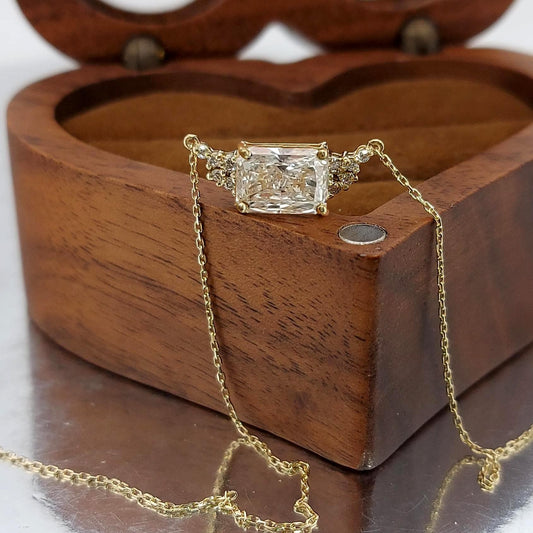 1 Carat Radiant cut diamond Necklace, 14k Yellow Gold, Dainty Minimalist Pendant, Diamond Womens Necklace, Special Gift For Her.