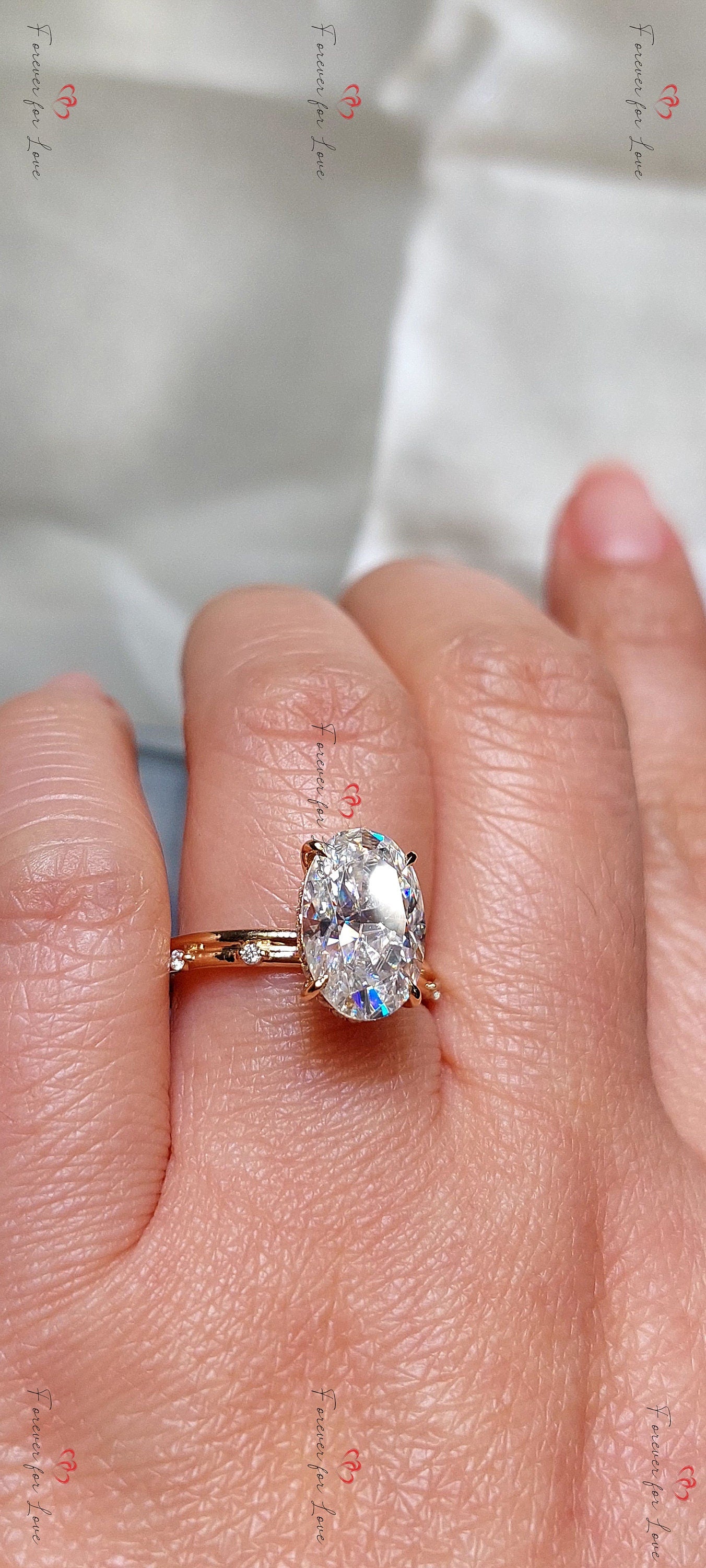 4 Ct Oval Moissanite Hybrid Crushed Ice Hidden Halo Engagement Ring Oval cut 1Ct Moissanite Brilliant Cut engagement ring in 935 Argentium Silver — custom handcrafted by Forever For Love