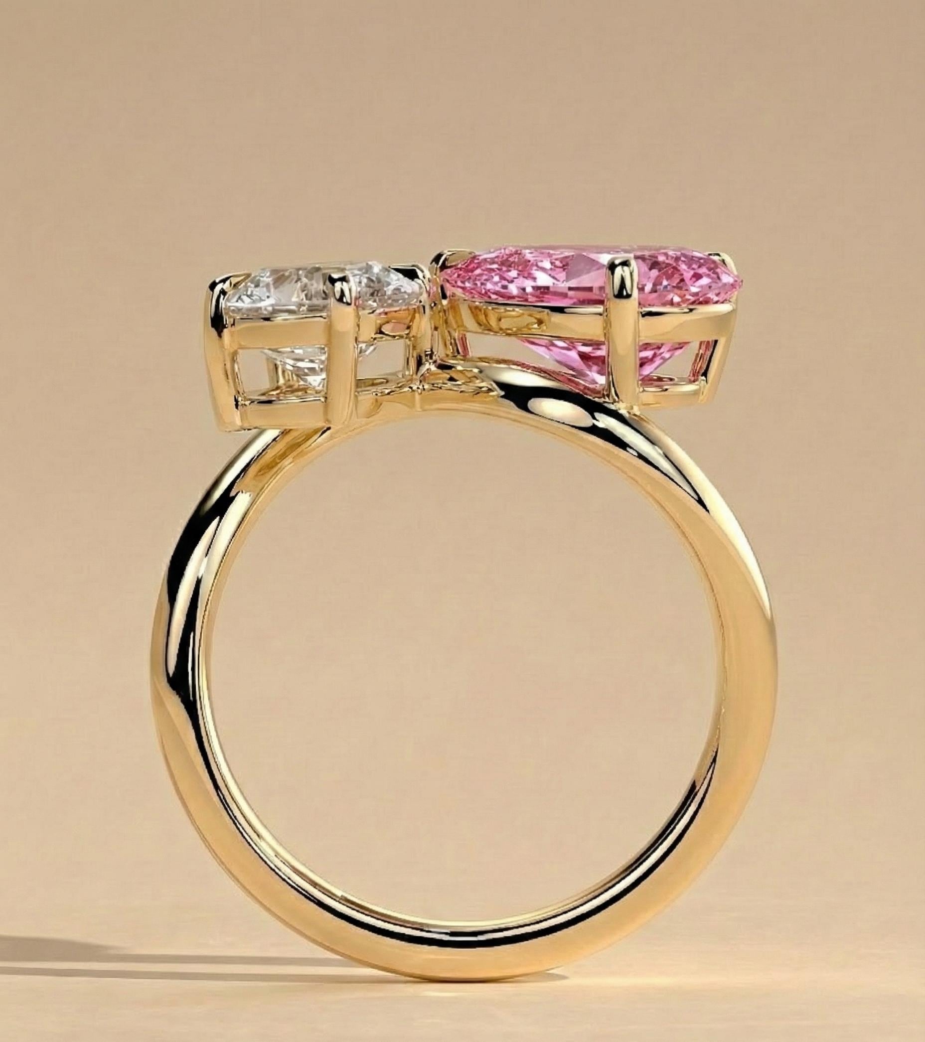 1.5 Ct Pear Pink Lab Diamond, Sapphire Engagement Ring