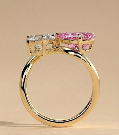 1.5 Ct Pear Pink Lab Diamond, Sapphire Engagement Ring