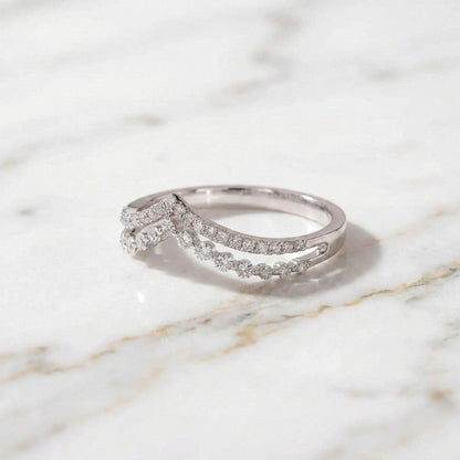 Double Band Wedding Ring Two Row Ring in 14k 18k 10k Solid Gold Pretty Multi Layer Bridal Ring Half Eternity Ring Lab Grown Diamond Ring
