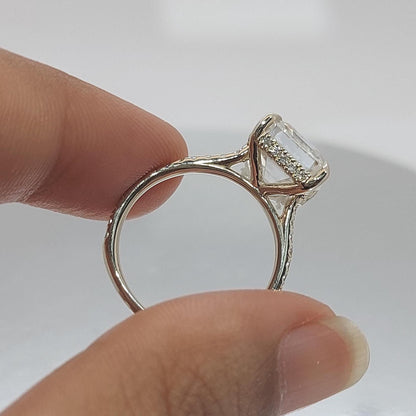 3.35 Ct IGI Certified Asscher Lab Diamond Hidden Halo Engagement Ring