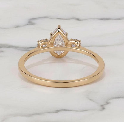 Pear Lab Diamond Three Stone Engagement Ring