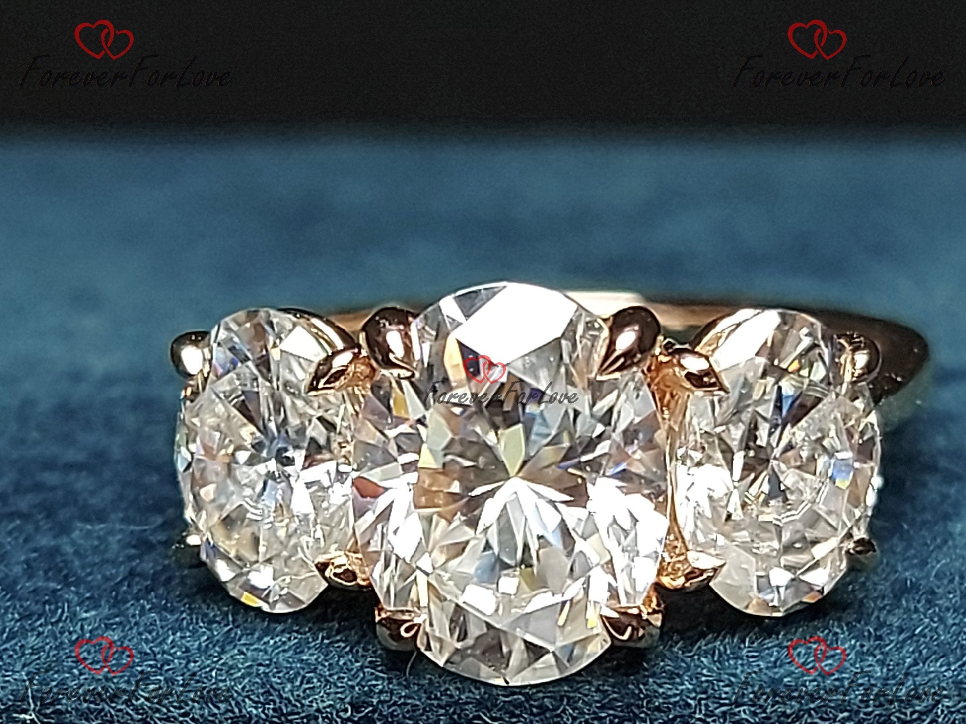 Oval Moissanite Three Stone Engagement Ring