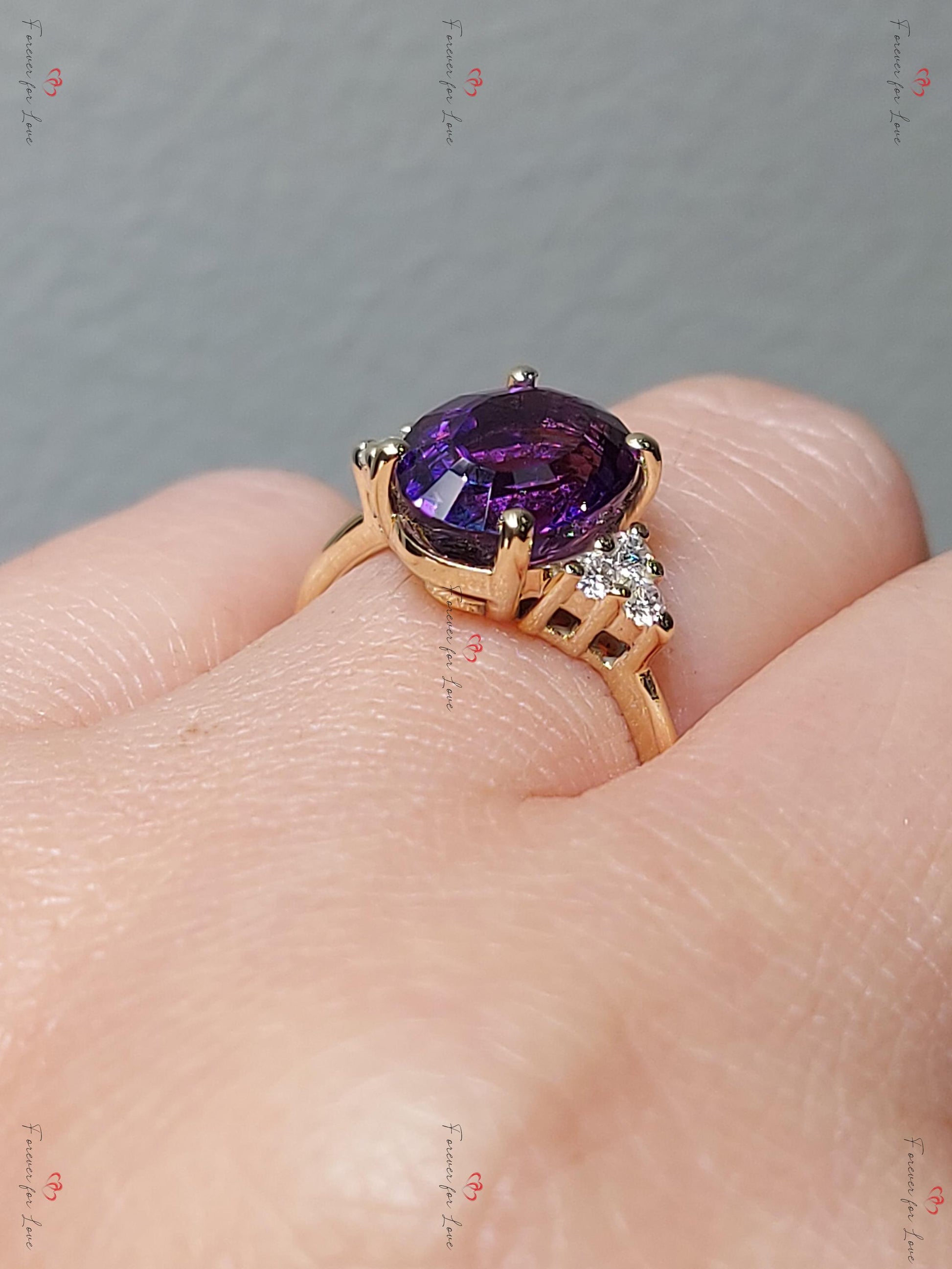 Oval Diamond, Amethyst Solitaire Engagement Ring