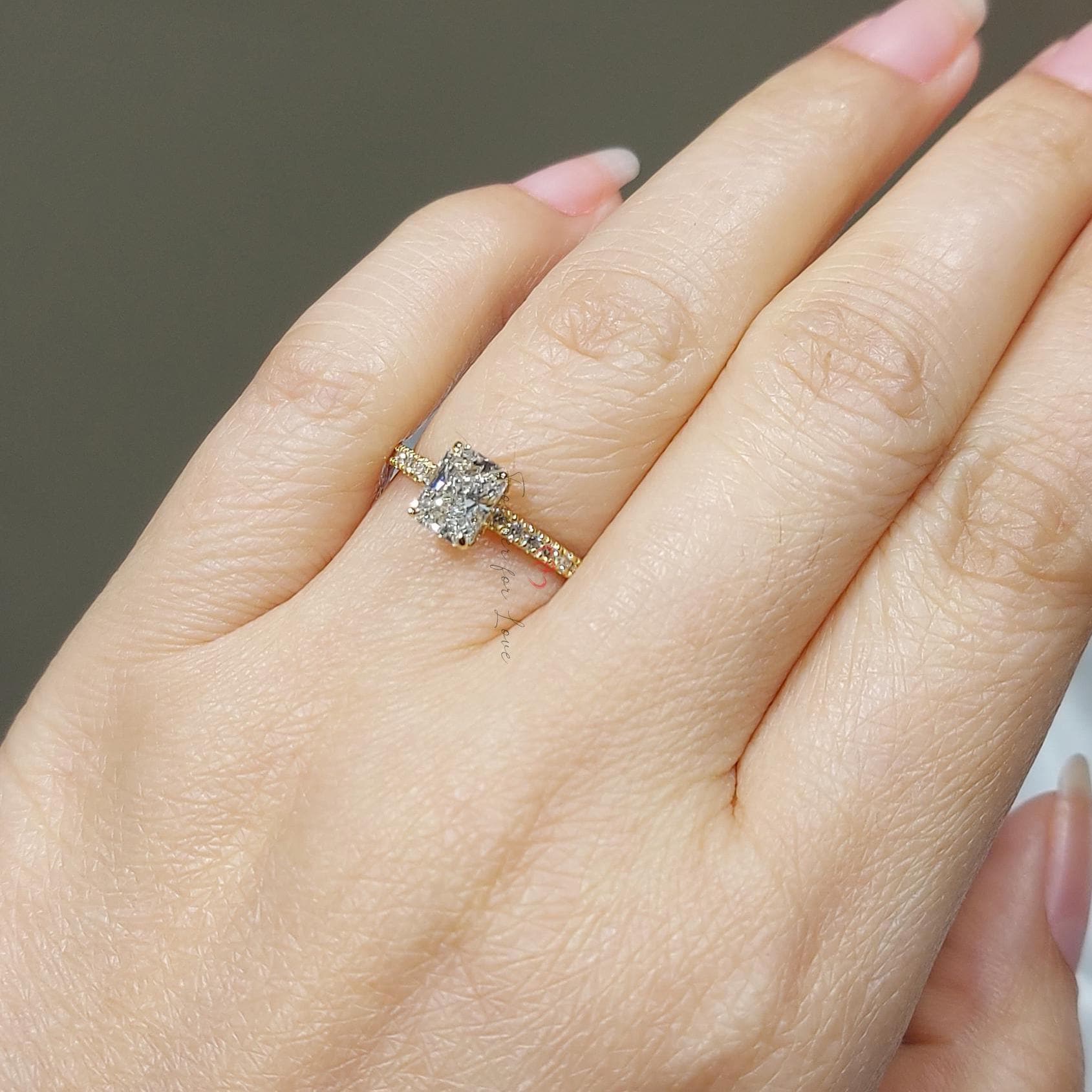 1 Ct IGI Certified Radiant Lab Diamond Hidden Halo Engagement Ring