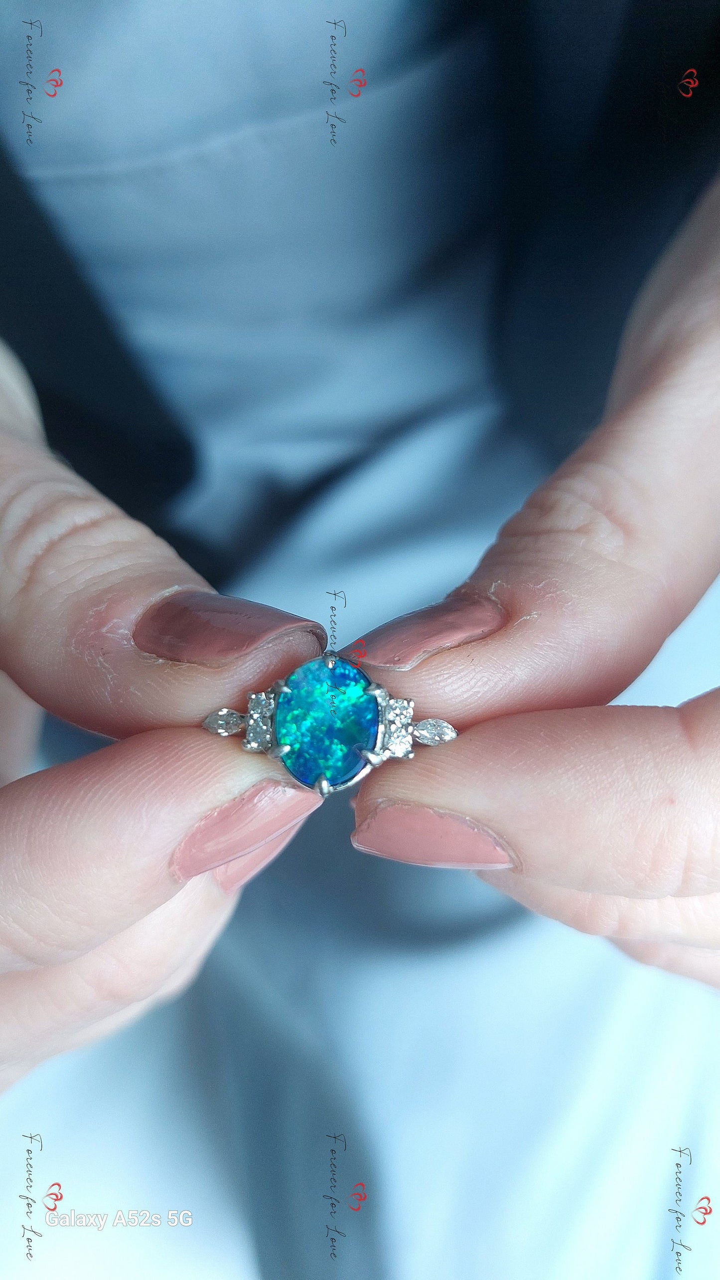 Oval Moissanite, Opal Engagement Ring Oval cut Moissanite engagement ring in Gold or Platinum — custom handcrafted by Forever For Love
