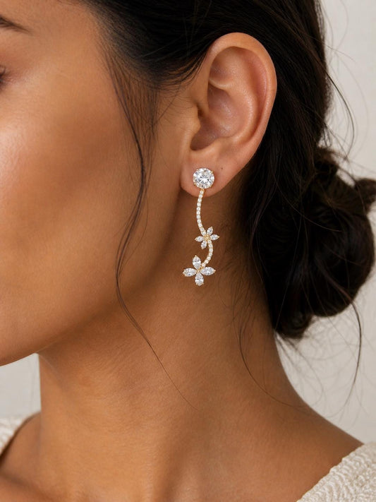2.5ct Total E/VVS2  Floral Vine Diamond Drop Earrings, Round, Marquise & Pear Lab Diamond, Solid Gold , Dangling earrings, Perfect gift