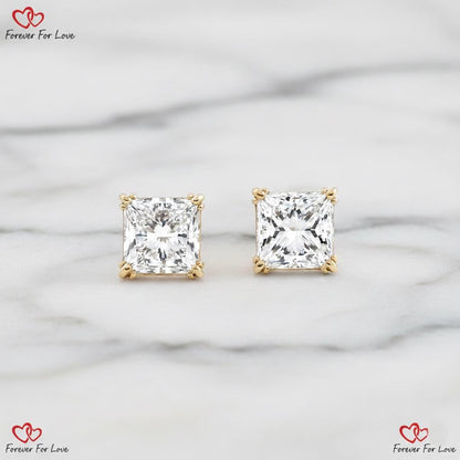 Boucles d'oreilles clous en diamant de laboratoire princesse de 4,2 TCW, de couleur E et de clarté VVS2, avec poussoirs, pour femmes et jeunes filles, boucles d'oreilles de mariage