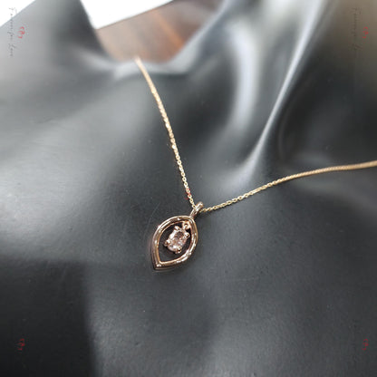 Oval diamond Necklace, 10K Rose  Gold, Dainty Minimalist Oval Pendant, Real Diamond Womens Necklace, Special Gift For Her.