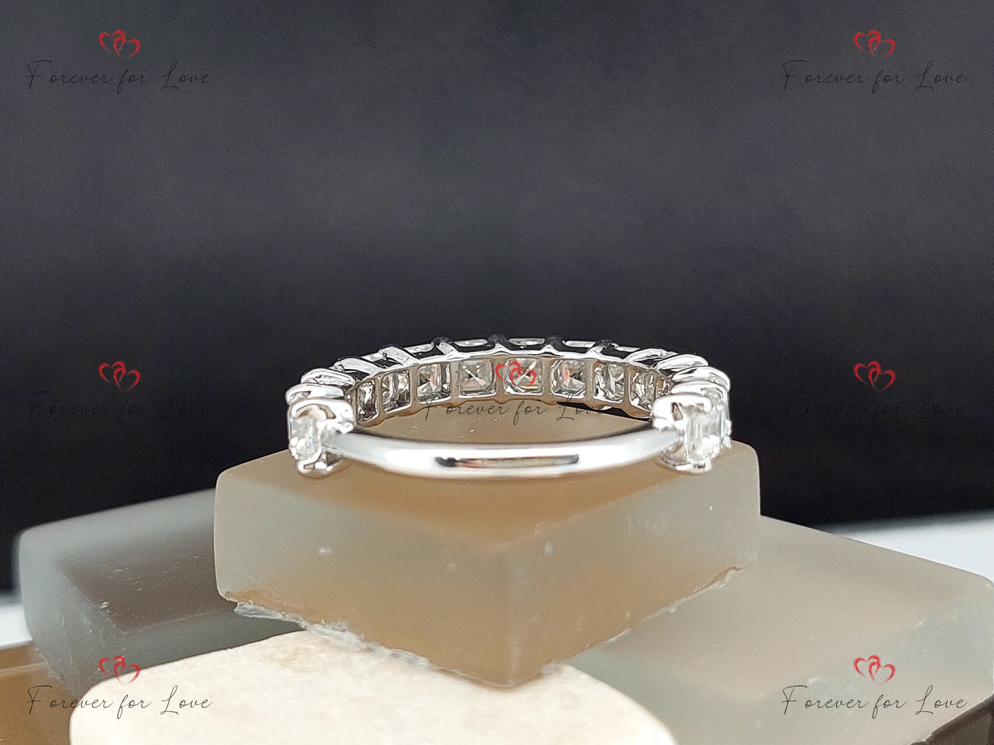 Asscher Moissanite Full Eternity Band Asscher cut Moissanite Brilliant Cut engagement ring in 935 Argentium Silver — custom handcrafted by Forever For Love