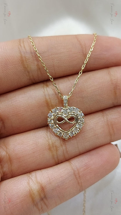 14k Massivgold Unendlichkeit Herz Halskette für Damen, Diamant Unendlichkeits-Herz-Anhänger, Kleine Herzförmige Liebeskette, Geschenk für Sie