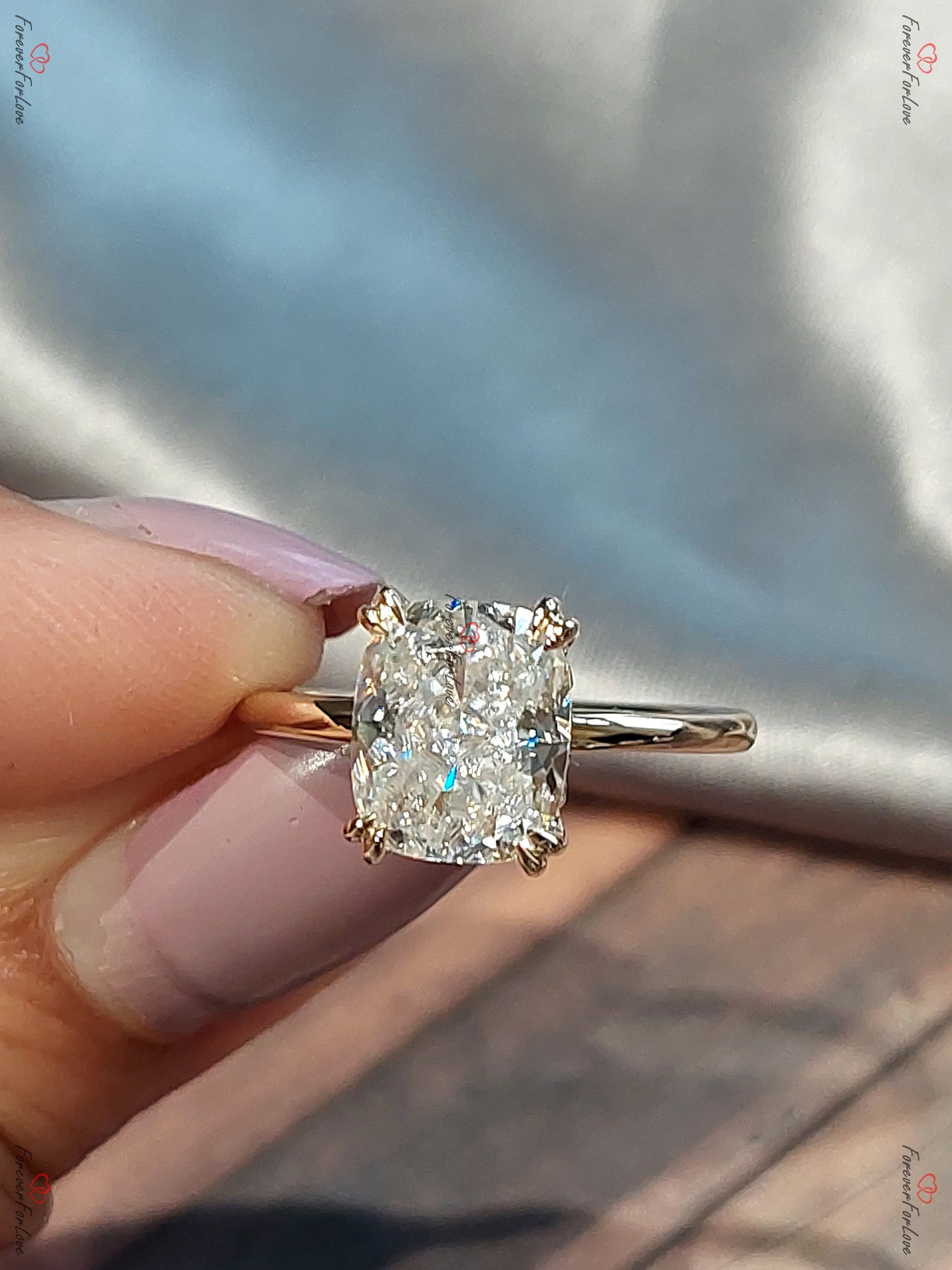 Cushion Moissanite Hidden Halo Engagement Ring