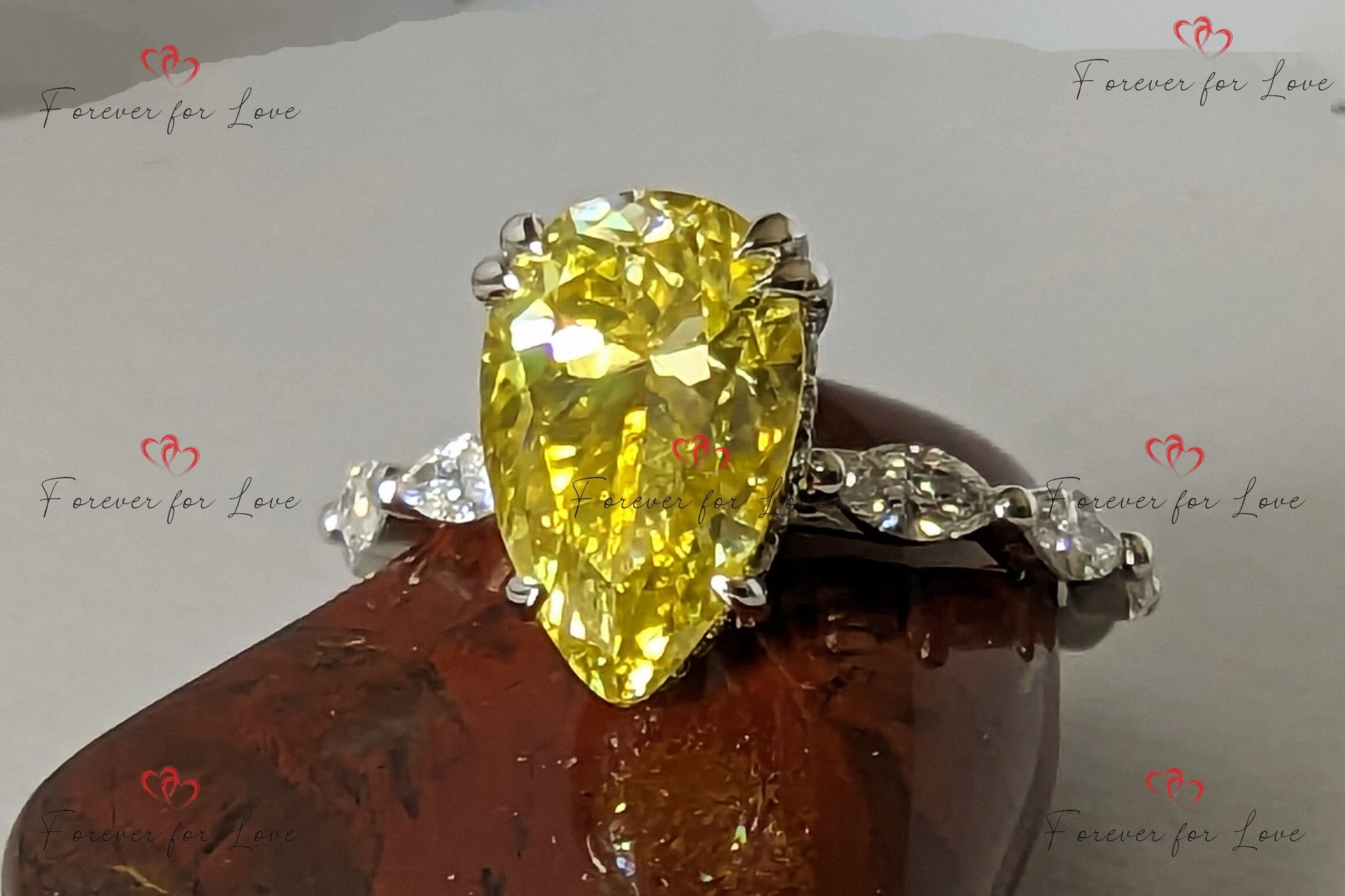 4 Ct Pear Yellow Diamond, Moissanite Engagement Ring
