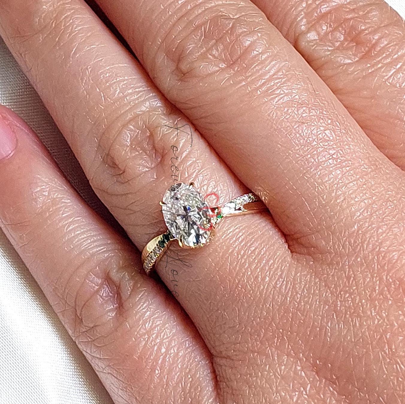 Oval Moissanite and Diamond Engagement Ring,Bridal Promise Ring 1.5 Ct Moissanite in 14k Gold Diamond Twisted band Gift for her.