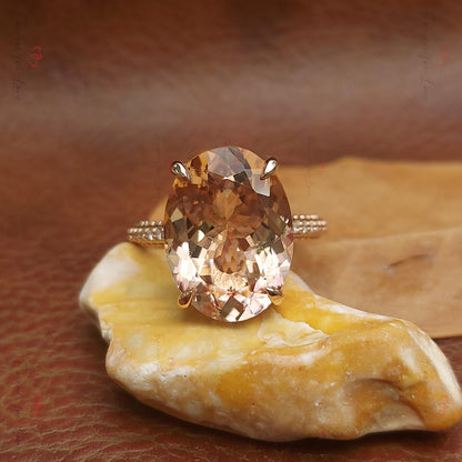 Oval Diamond, Morganite Hidden Halo Engagement Ring