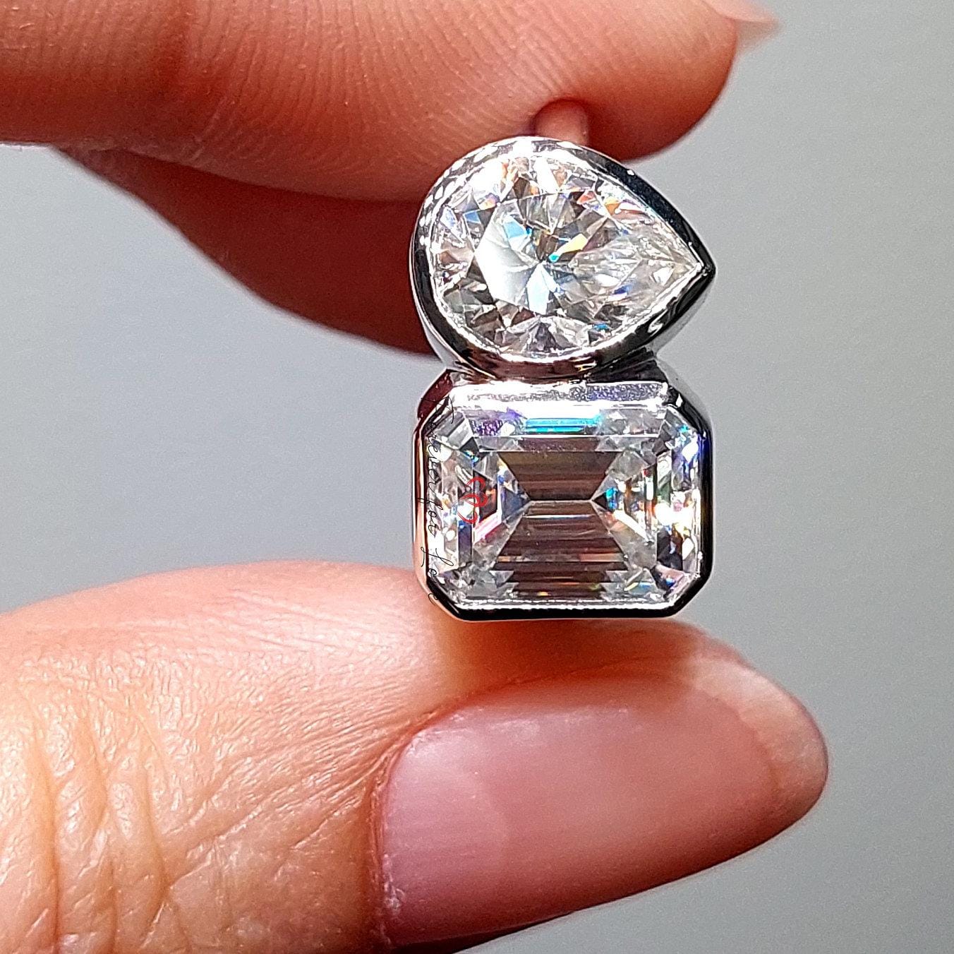 Bague de fiançailles éternité en moissanite avec émeraude 8 carats Emerald cut Moissanite engagement ring in Gold or Platinum — custom handcrafted by Forever For Love