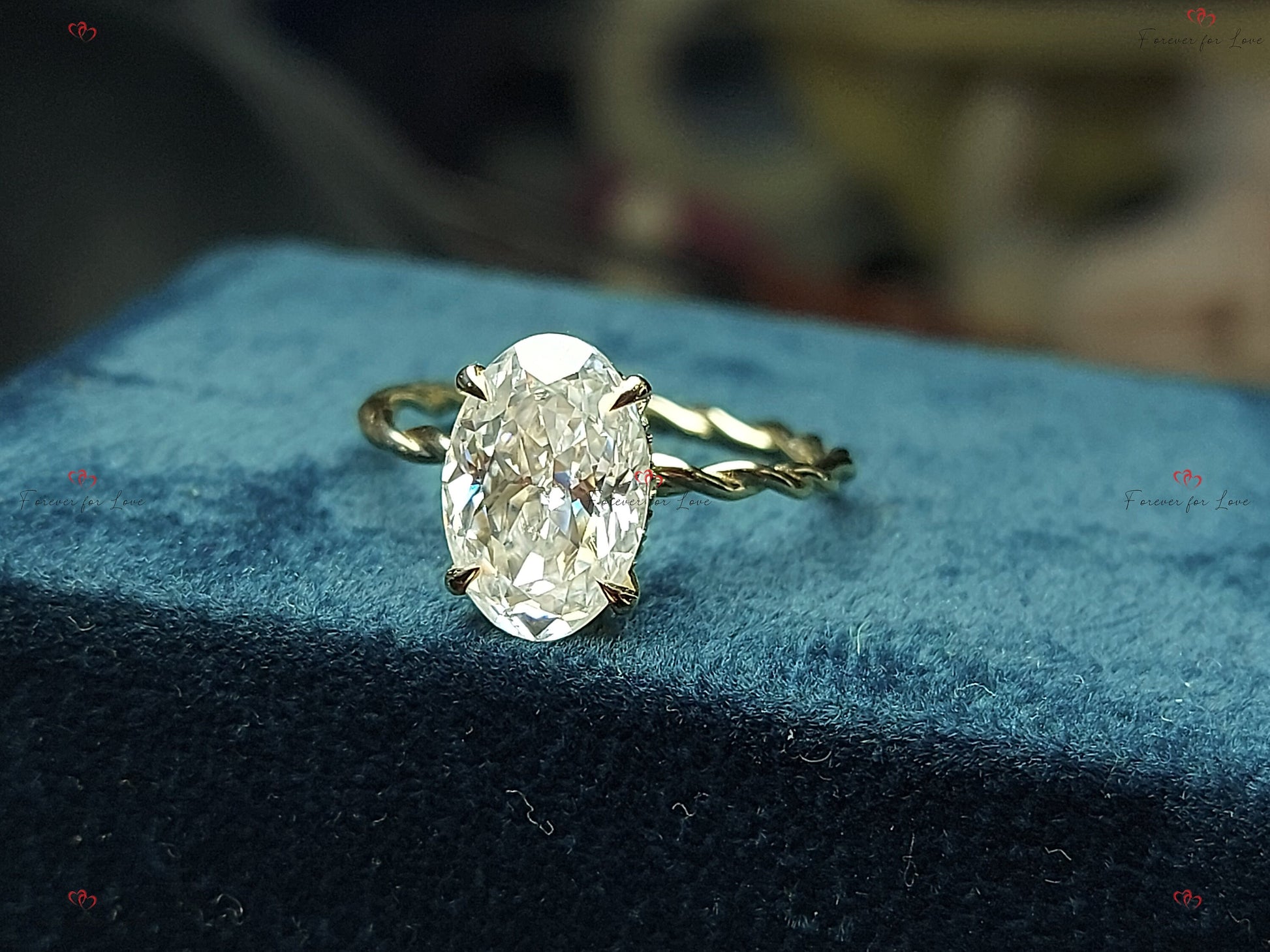 3 Ct Oval Diamond, Moissanite Hidden Halo Engagement Ring