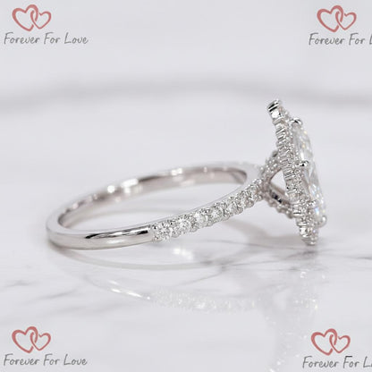 2 Ct IGI Certified Pear Lab Diamond Halo Engagement Ring