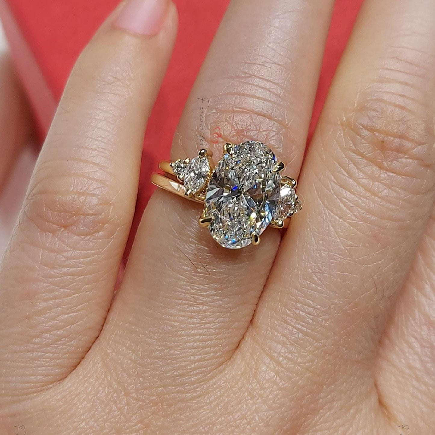 4 Ct IGI Certified Oval Lab Diamond Wedding Band with Pavé Oval cut Moissanite Brilliant Cut engagement ring in 935 Argentium Silver — custom handcrafted by Forever For Love