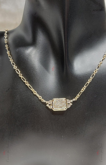Strahlender Diamant-Solitär-Anhänger mit schwebender Fassung und 45 cm langer Gliederkette, IGI-zertifiziert, 4 Karat, F-Farbe, VS1-Klarheit, 14 Karat Gelbgold.