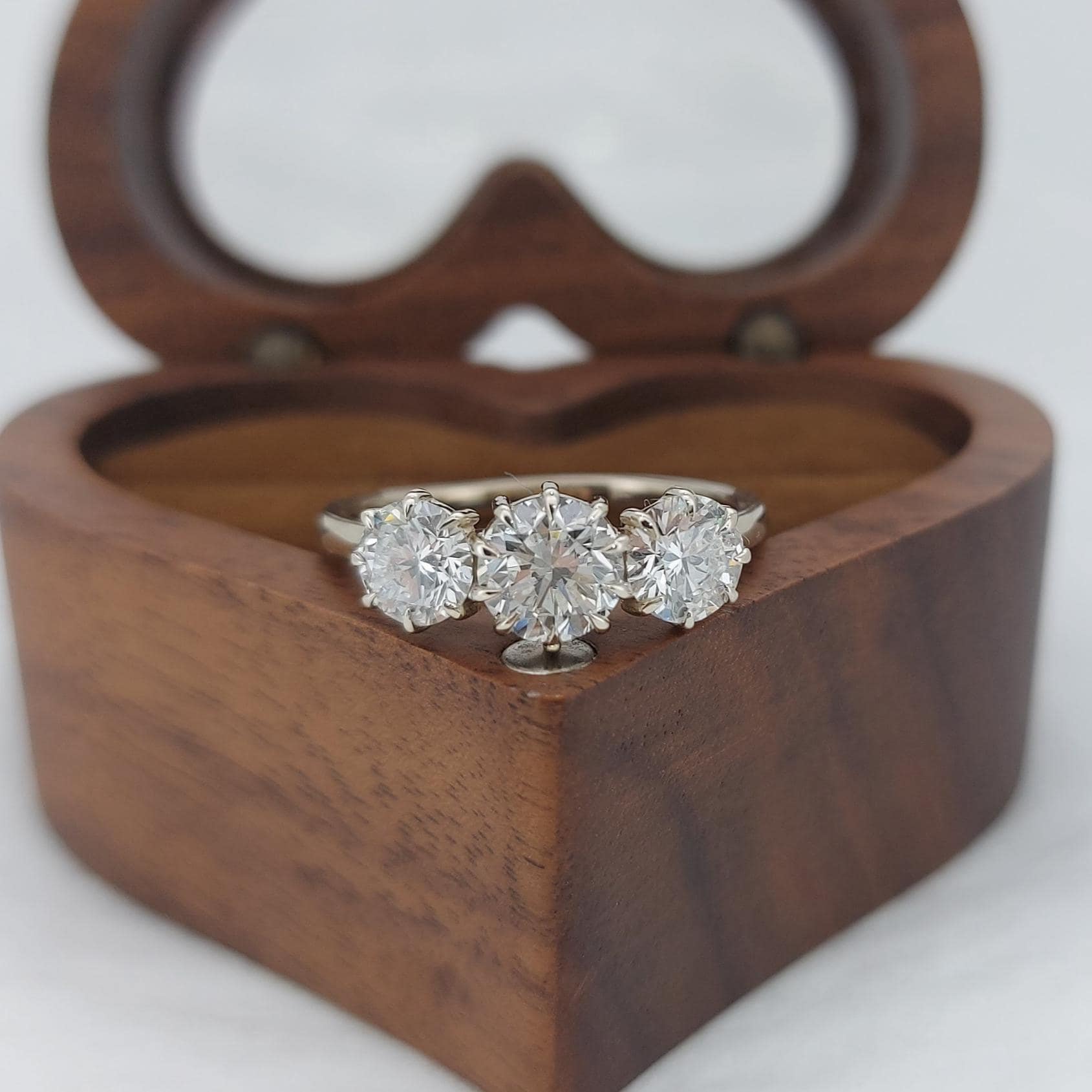 Round Natural Diamond Three Stone Engagement Ring