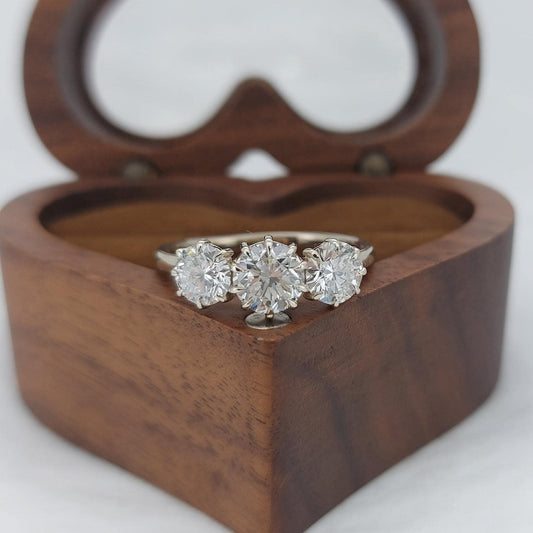 Round Natural Diamond Three Stone Engagement Ring