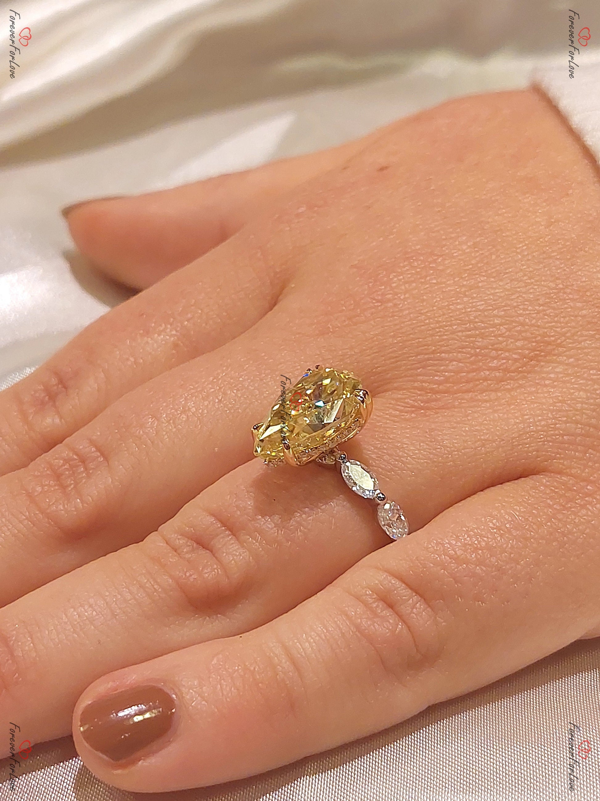 6 Ct Pear Yellow Diamond, Moissanite Engagement Ring